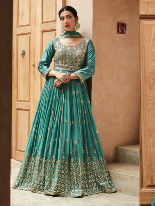 Thread Georgette Reception Salwar Kameez in Blue