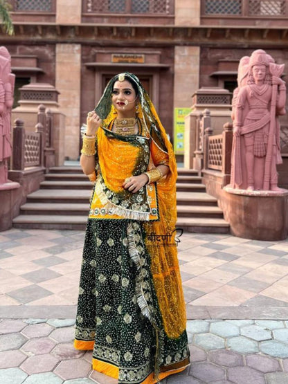Green Yellow Humrahi Pure Haldi Sangeet Rajputi Poshak