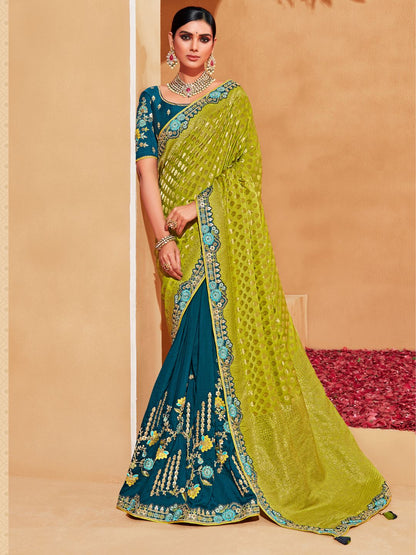 Embroidered Silk Designer Traditional Saree In Green