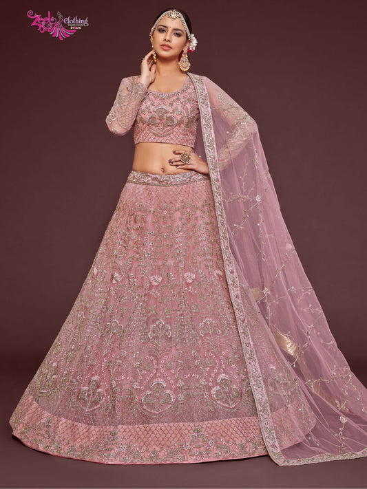 Net Wedding Lehenga in Light Purple with Zari work-90983