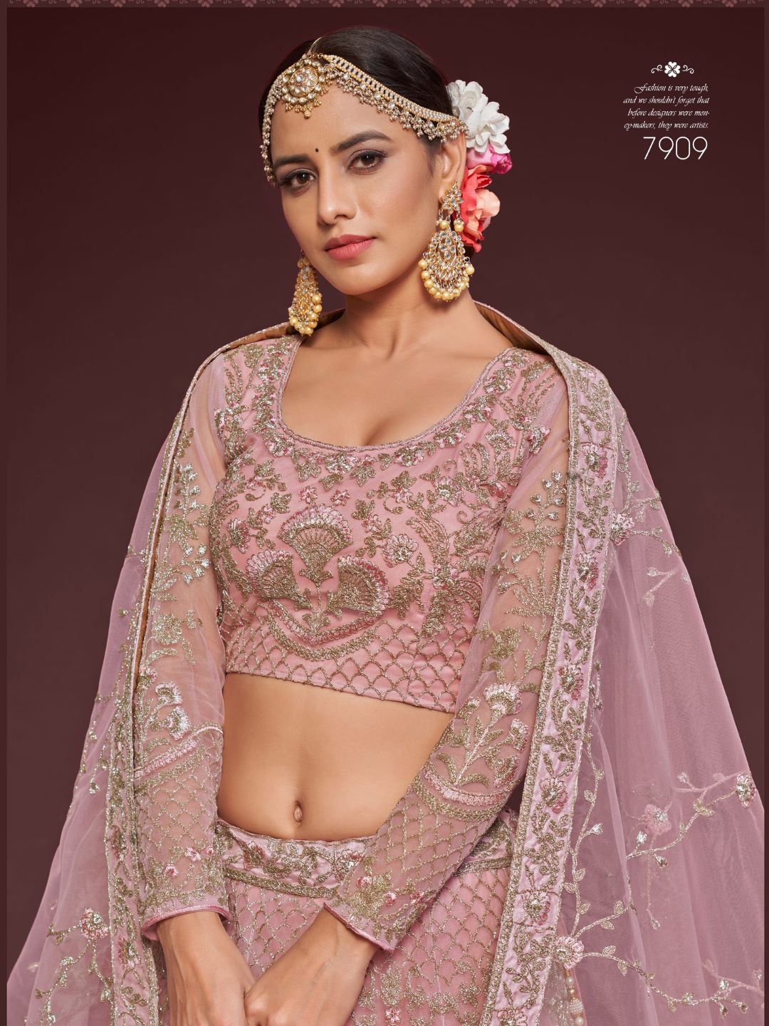 Net Wedding Lehenga in Light Purple with Zari work-90983