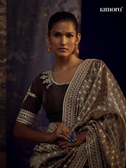 Embroidered Silk Soft Traditional Saree In Brown