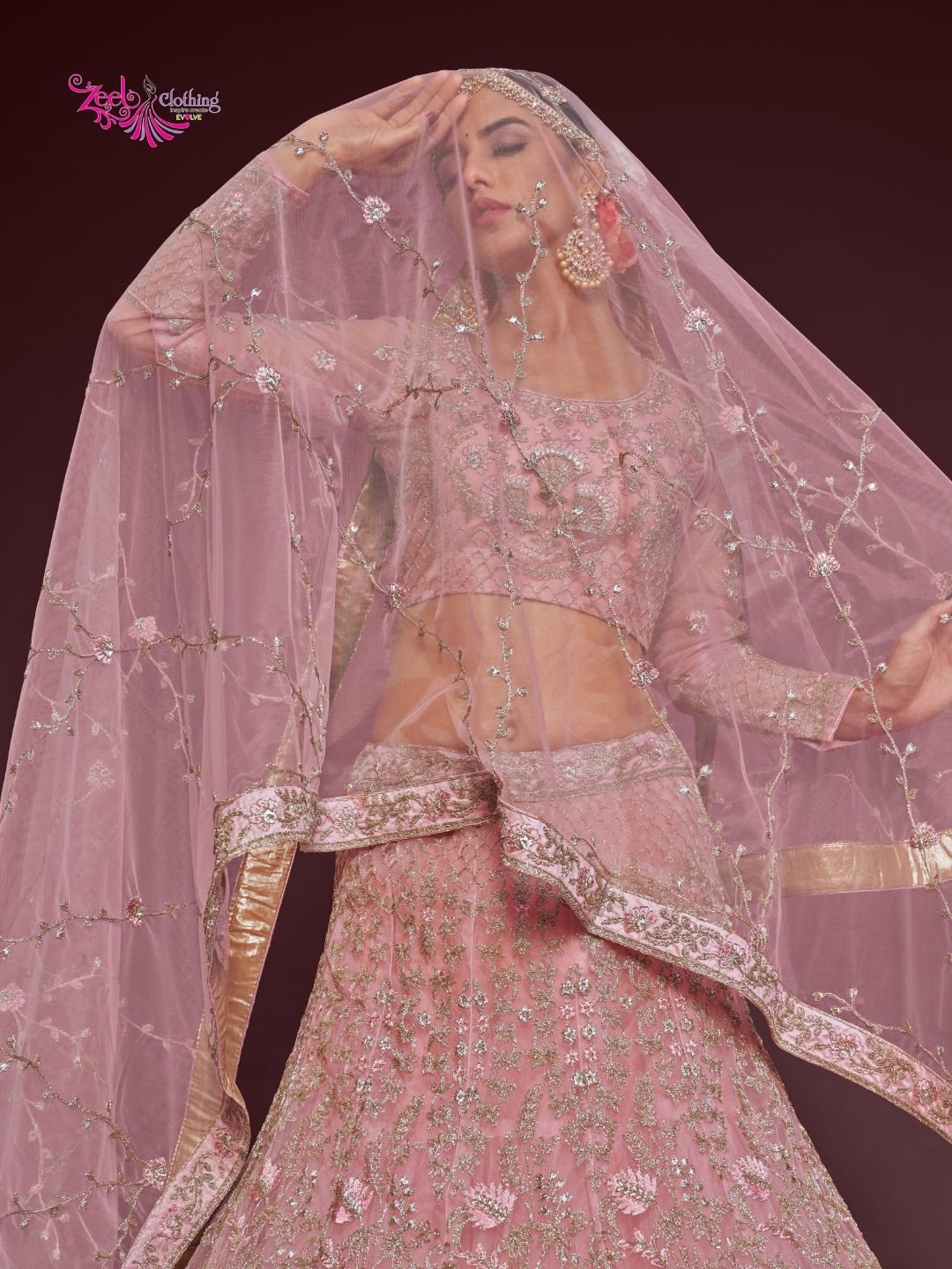 Net Wedding Lehenga in Light Purple with Zari work-90983