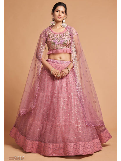 Sequence Net Fastive A Line Lehenga in Pink and Majenta-90947