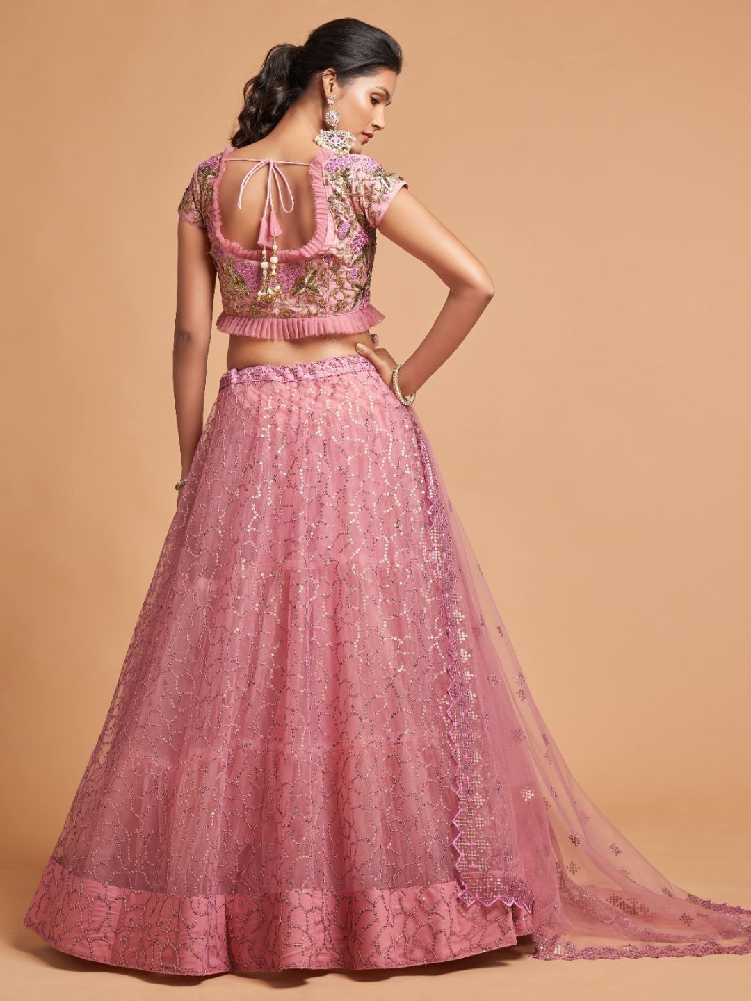 Sequence Net Fastive A Line Lehenga in Pink and Majenta-90947