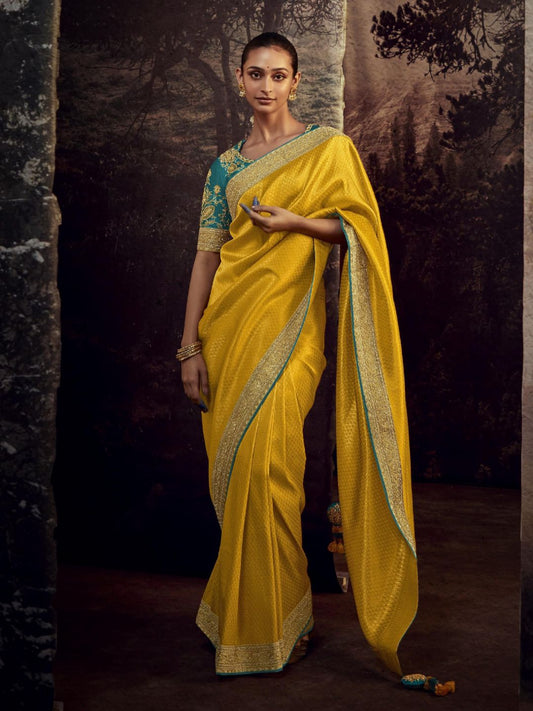 Embroidered Silk Soft Traditional Saree In Yellow-80961