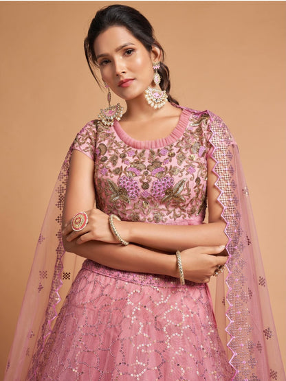 Sequence Net Fastive A Line Lehenga in Pink and Majenta-90947