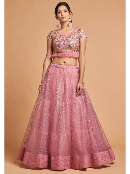 Sequence Net Fastive A Line Lehenga in Pink and Majenta-90947