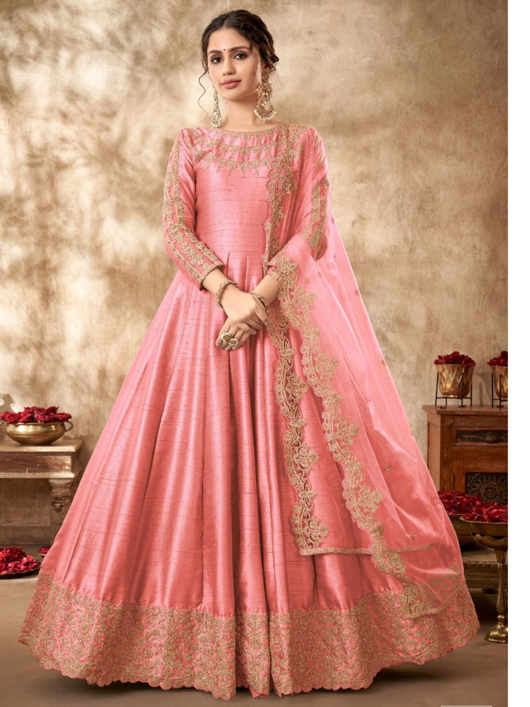 Embroidered Silk Wedding Mehendi Sangeet Salwar Kameez in Beign