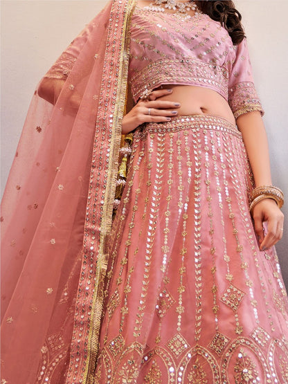 Sequance Net Bridal Lehenga in Pink