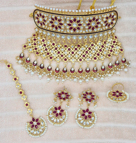 Kundan Traditional Rajputi Aad and Earing Set- 82048