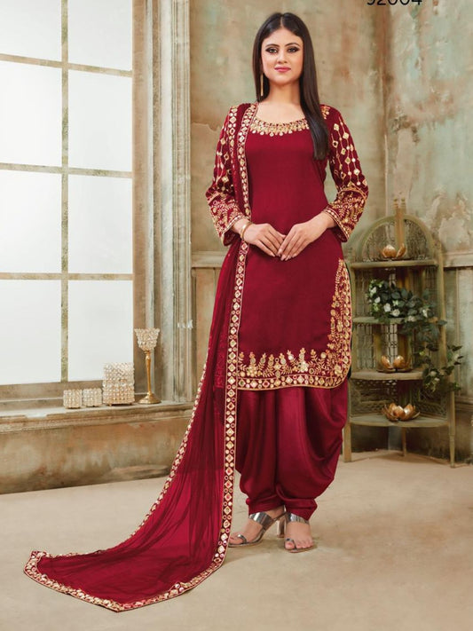 Mirror Art Silk Festive Patiala Salwar Kameez in Red