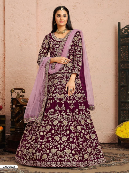 Mirror Velvet Winter Casual Salwar Kameez in Maroon