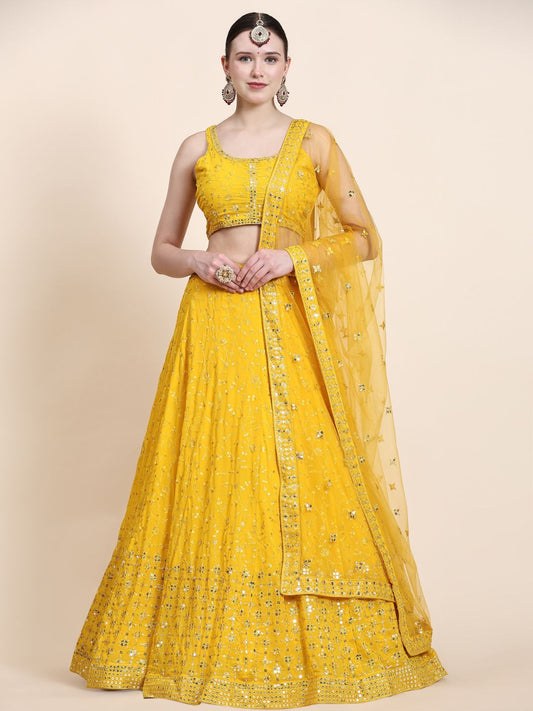 Sequance Georgette Lehenga in Yellow