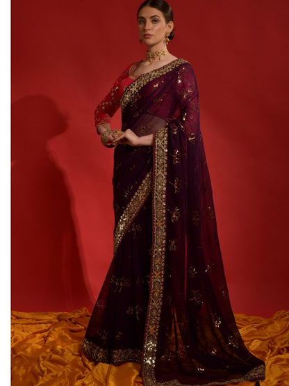 Sequence Faux Georgette Festive Saree in Pink and Magenta