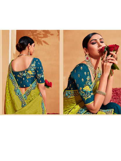 Embroidered Silk Designer Traditional Saree In Green