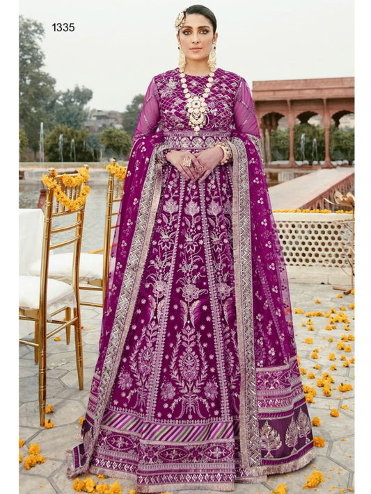 Embroidered Net Mehendi Sangeet Suits in Purple