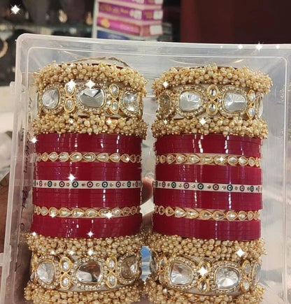 Designer Premium Quality Bridal Chura Bangles Set In Red-81859