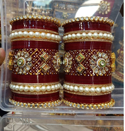 Designer Premium Quality Bridal Chura Bangles Set In Maroon-81851