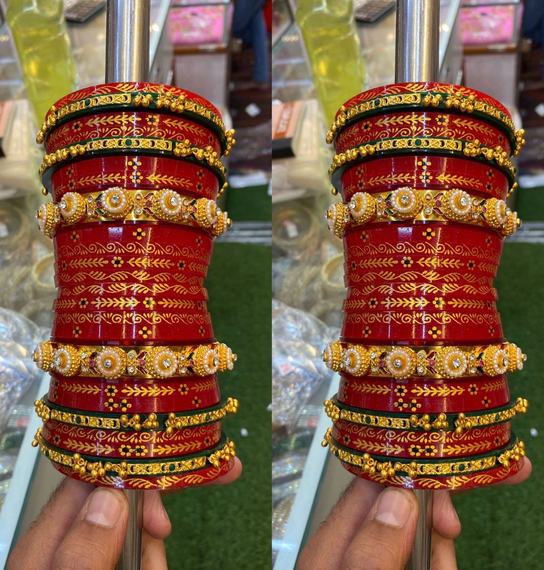 Designer Premium Quality Bridal Dhalu Chura Bangles Set In Red-81853