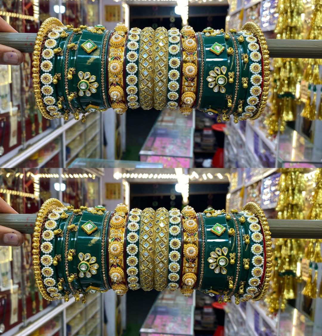 Designer Premium Quality Bridal Dhalu Chura Bangles Rajasthani Chura Set In Green-81854