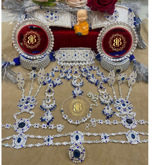 Rajwadi Silver color Bridal Rajputi Jewellery Combo Set-81904