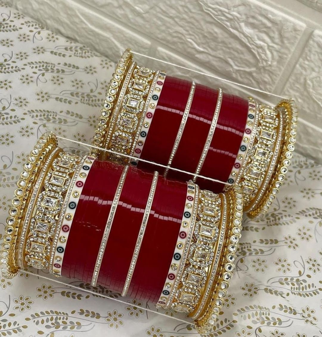 Designer Premium Quality Bridal Chura Bangles Set In Red-81850