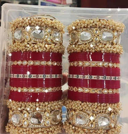 Designer Premium Quality Bridal Chura Bangles Set In Red-81859