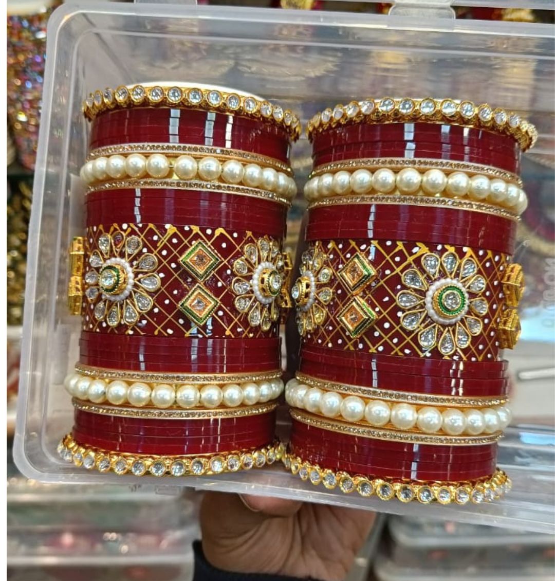 Designer Premium Quality Bridal Chura Bangles Set In Maroon-81851