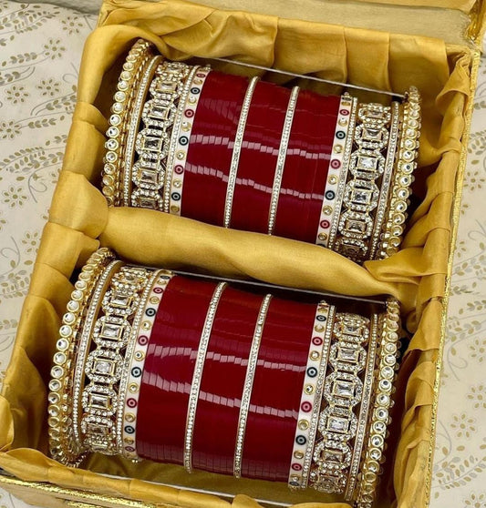 Designer Premium Quality Bridal Chura Bangles Set In Red-81850