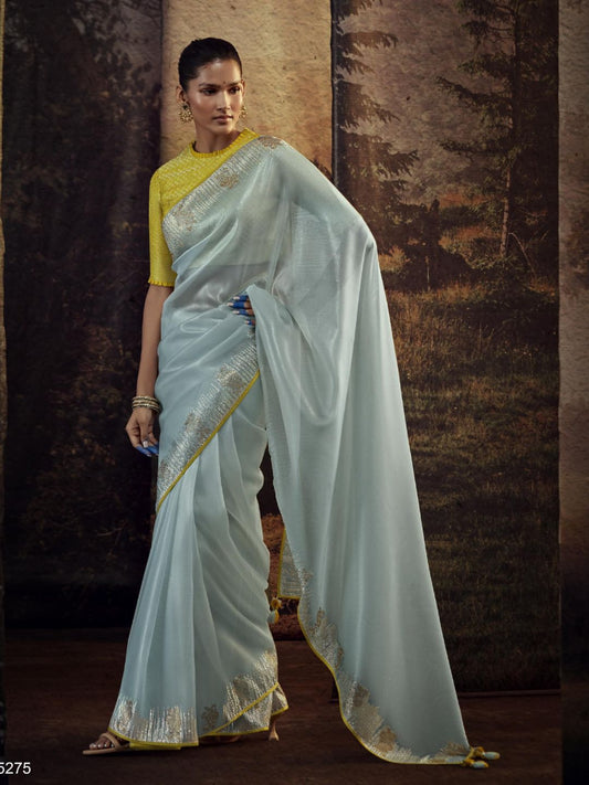 Embroidered Silk Soft Traditional Saree In Light Blue