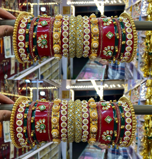 Designer Premium Quality Bridal Dhalu Chura Bangles Rajasthani Chura Set In Red-81856