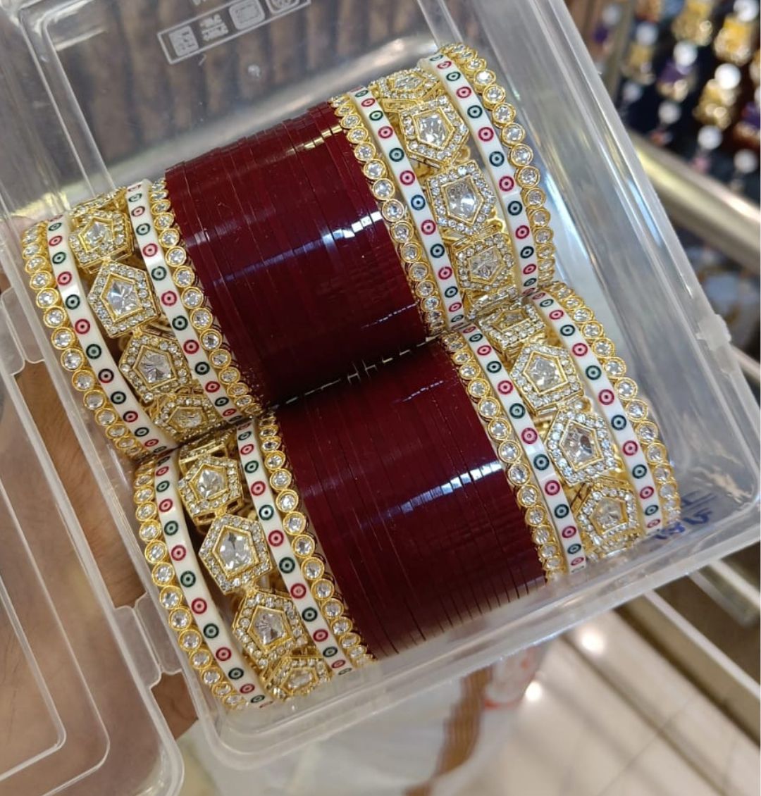 Designer Premium Quality Bridal Chura Bangles Set In Maroon-81857