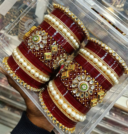 Designer Premium Quality Bridal Chura Bangles Set In Maroon-81851