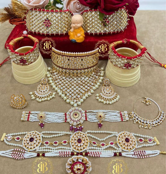 Rajwadi Kundan Bridal Rajputi Jewellery Combo Set-81906