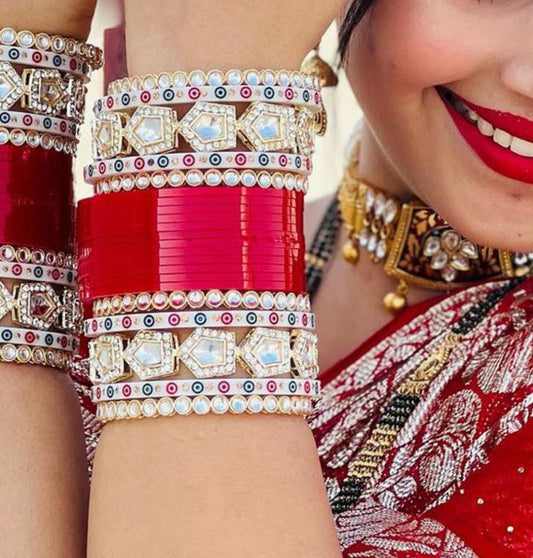 Designer Premium Quality Bridal Chura Bangles Set In Red-81858
