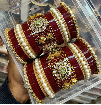 Designer Premium Quality Bridal Chura Bangles Set In Maroon-81851