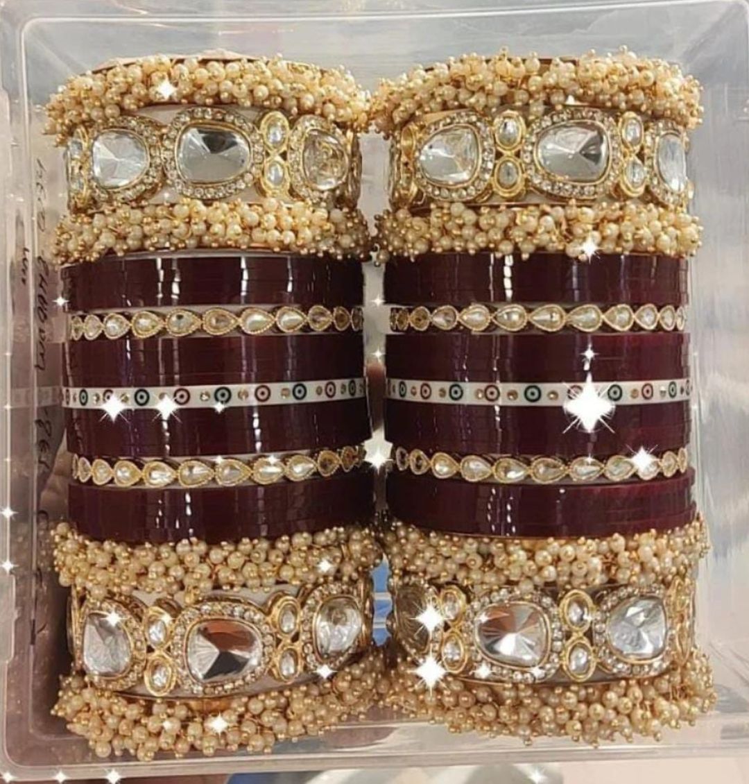 Designer Premium Quality Bridal Chura Bangles Set In Maroon-81862