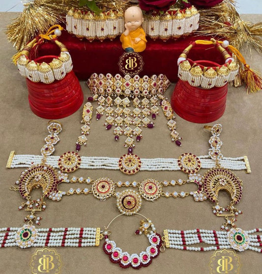 Rajwadi Moti Madhliya Bridal Rajputi Jewellery Combo Set-81908