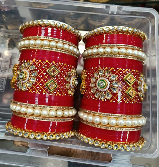 Designer Premium Quality Bridal Chura Bangles Set In Red-81852