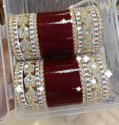 Designer Premium Quality Bridal Chura Bangles Set In Maroon-81857