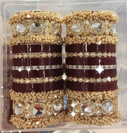 Designer Premium Quality Bridal Chura Bangles Set In Maroon-81862