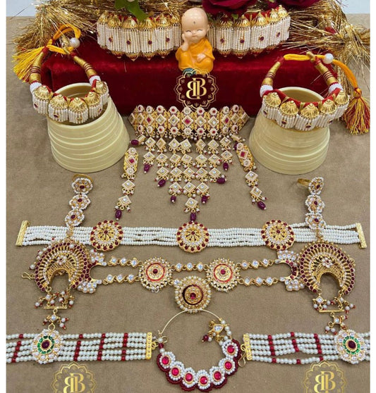 Rajwadi Moti Madhliya Bridal Rajputi Jewellery Combo Set-81909