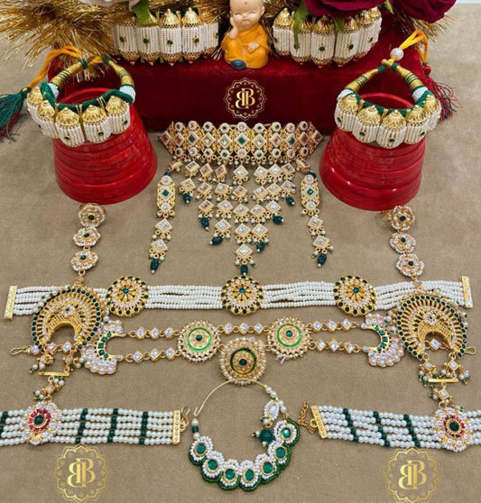 Rajwadi Moti Madhliya Bridal Rajputi Jewellery Combo Set-81910