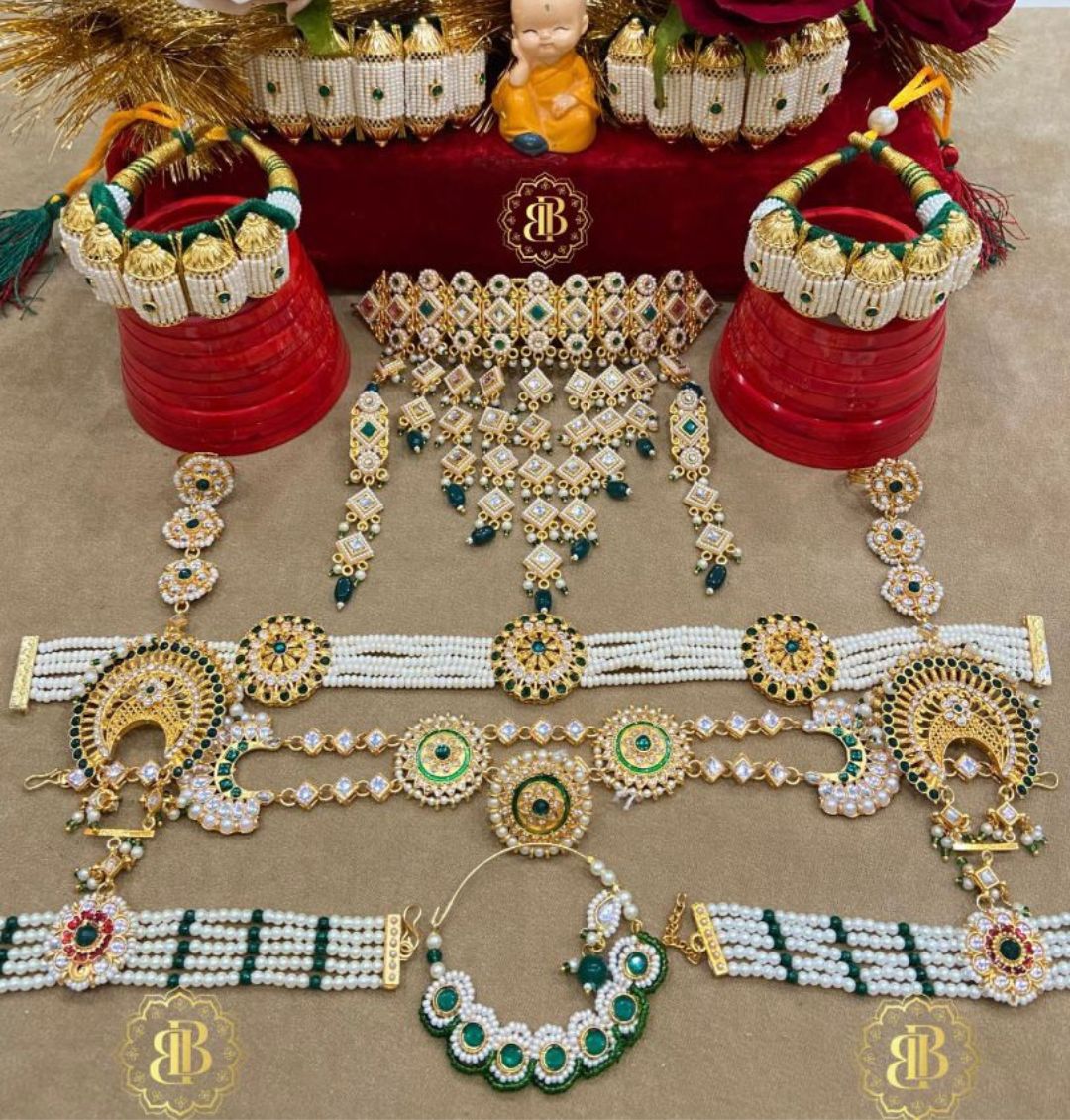Rajwadi Moti Madhliya Bridal Rajputi Jewellery Combo Set-81910