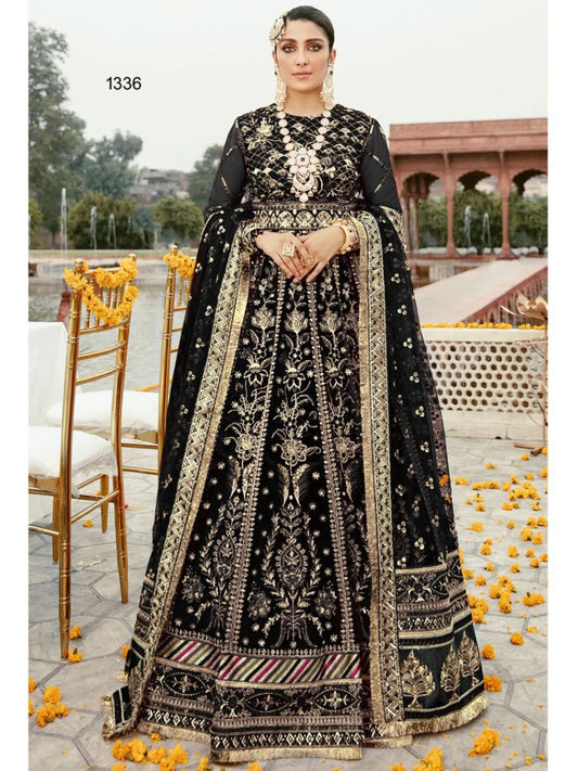 Embroidered Net Mehendi Sangeet Suits in Black