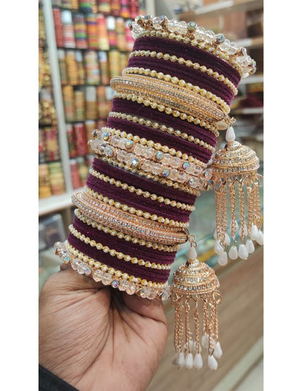 Maroon Gold Plated Chura Chuda Bangle Set-30923