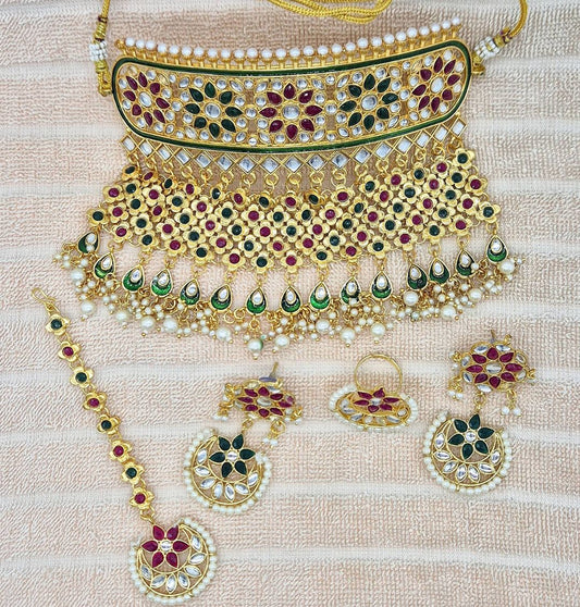 Kundan Traditional Rajputi Aad and Earing Set- 82049