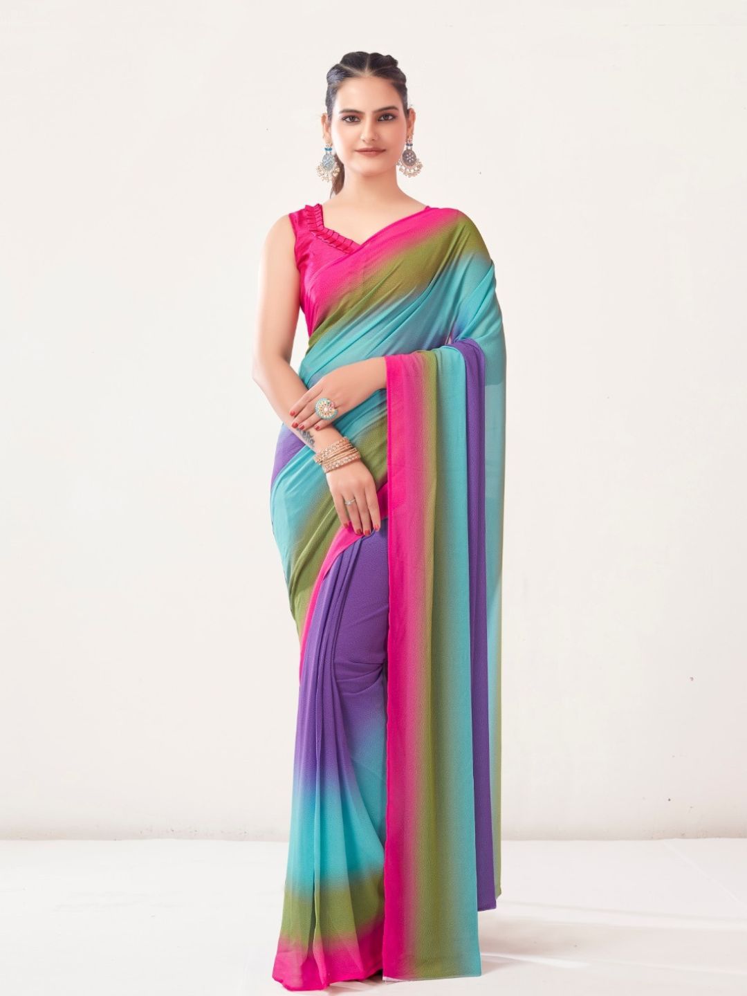 Georgette Bollywood Saree In Multicolor-80998