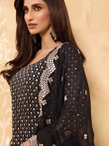 Embroidered Georgette Salwar Kameez in Black